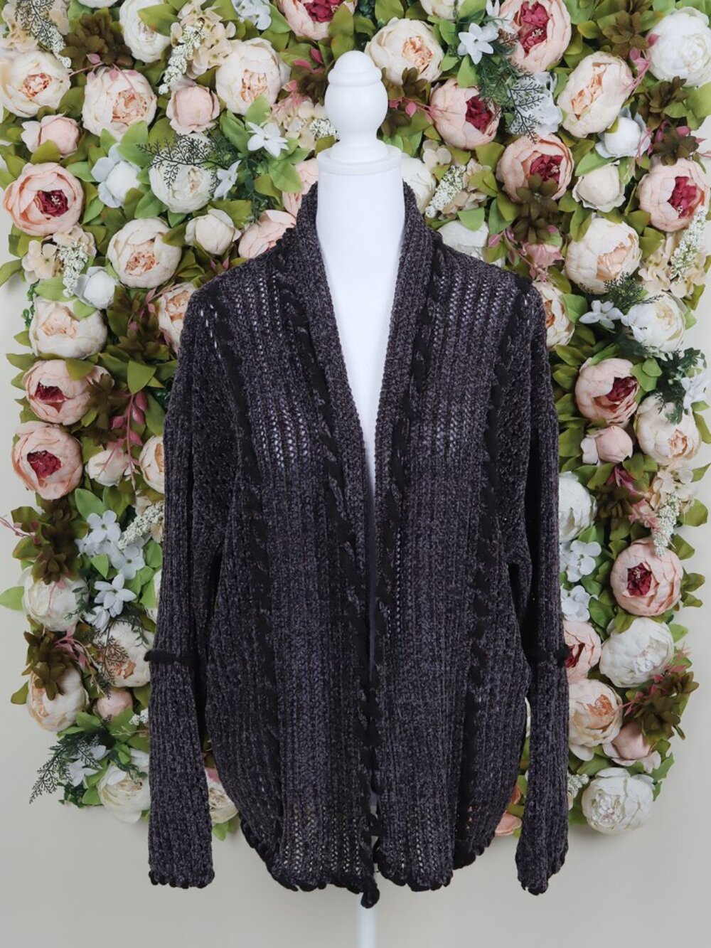 Natural Life Chenille Cardigan Sweater - Charcoal - Medium